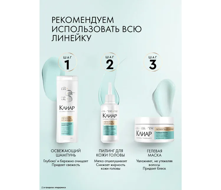 Фото 6:  Гелевая маска-кондиционер Клиар Derma Therapy Легкость от корней 300 мл