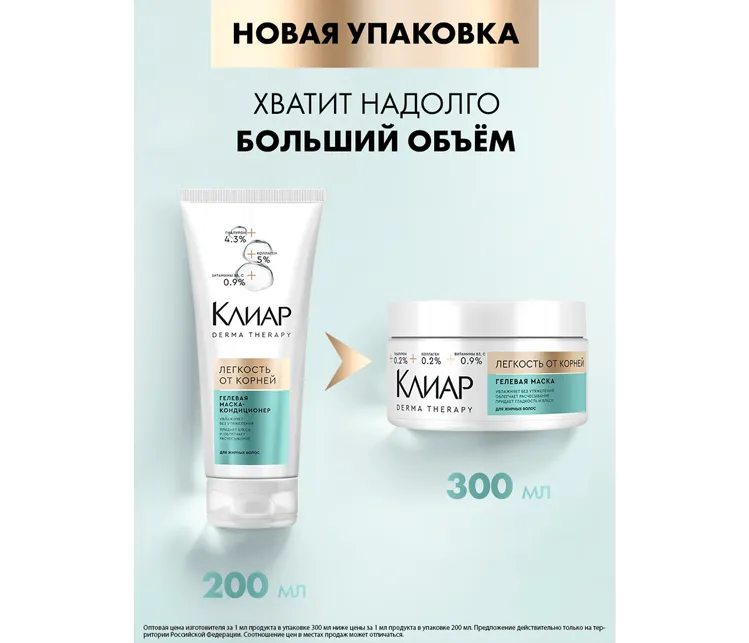 Фото 8:  Гелевая маска-кондиционер Клиар Derma Therapy Легкость от корней 300 мл