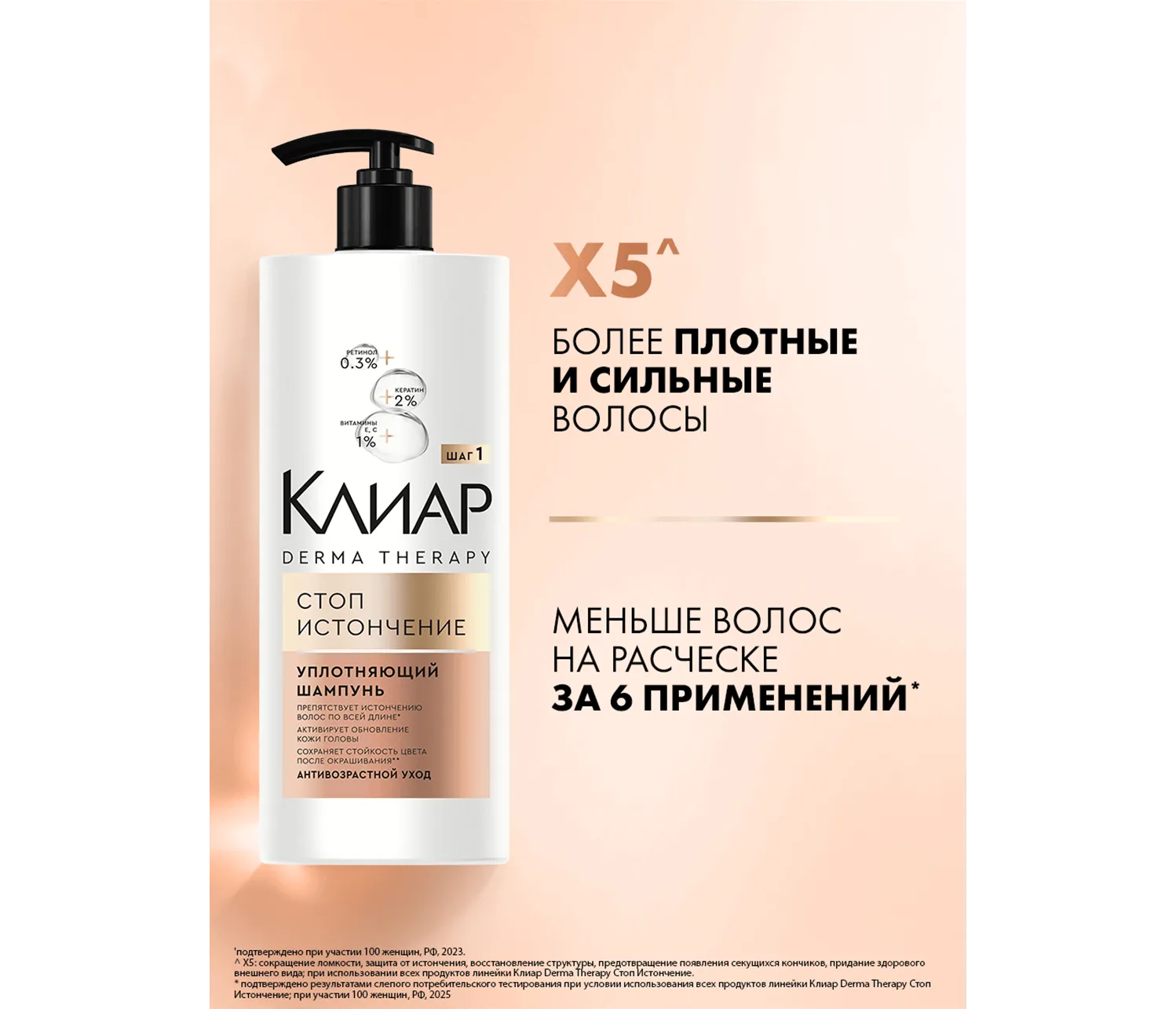 Фото 6:  Шампунь Клиар Derma Therapy для уплотнения волос Стоп истончение 1 л