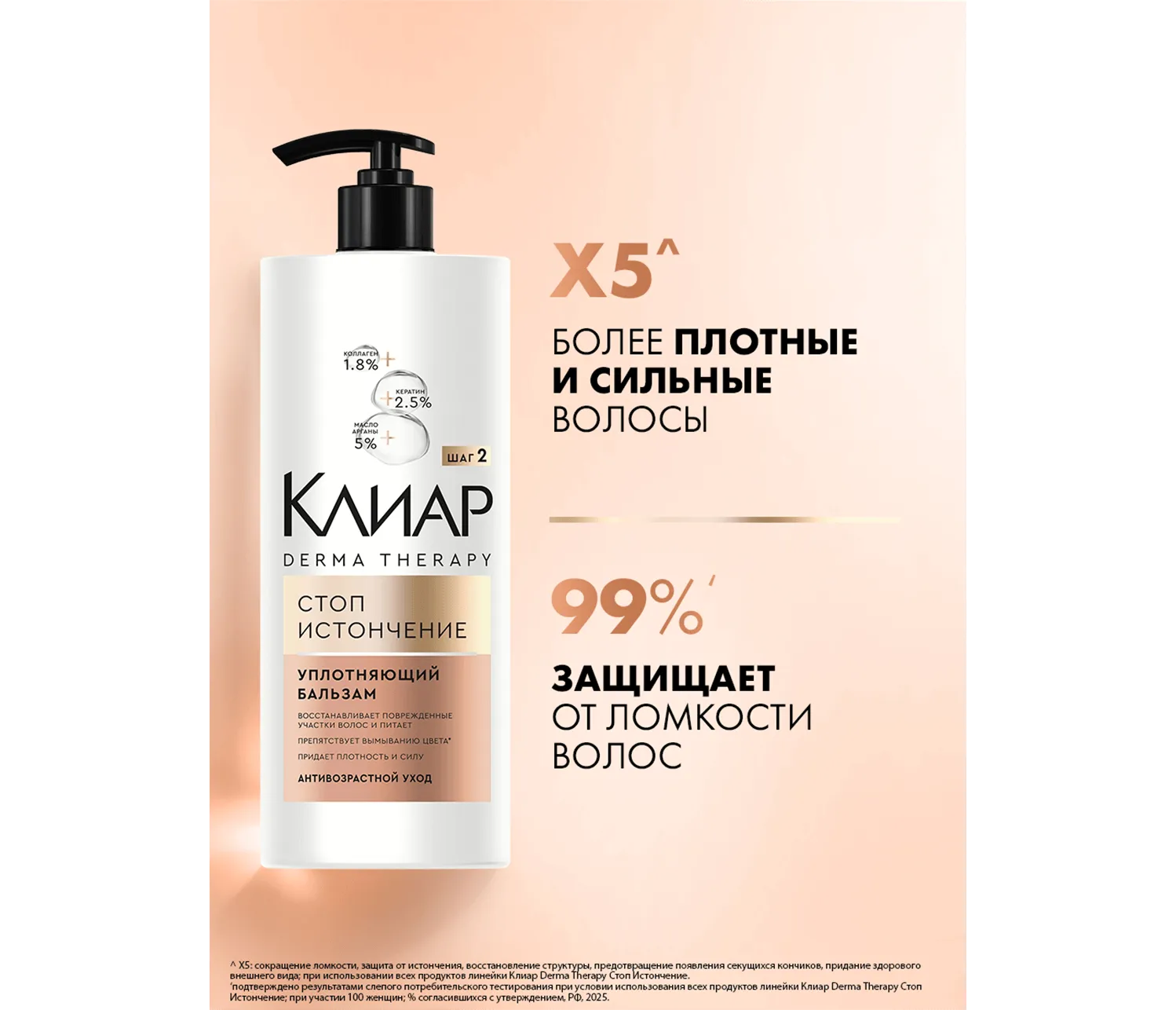Фото 6:  Бальзам-ополаскиватель Клиар Derma Therapy для уплотнения волос Стоп истончение 930 мл