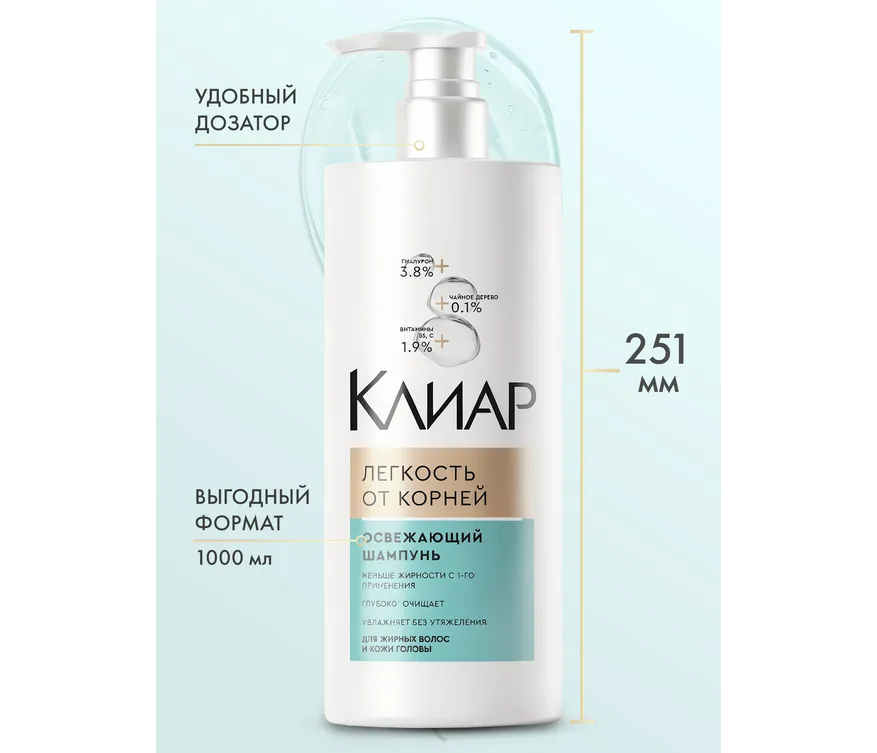 Фото 5:  Освежающий шампунь Клиар Derma Therapy Легкость от корней, 1 л